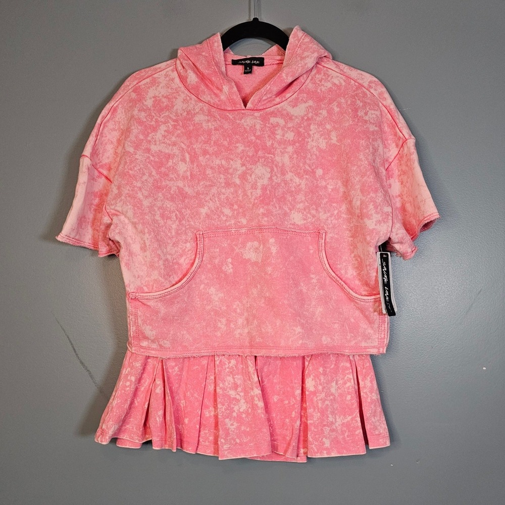 NWT‎ Savage Love Pink Tie Dye Cropped Hoodie & Pleated Skirt Set Size S